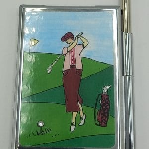 Personalized Expressions. Memo Pad with a Pen in Golfing Lady Design