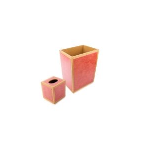 Mike + Ally. A Set of Wooden Wastebasket & Tissue Box