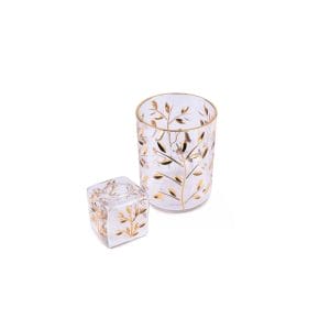 Labrazel. Set of Crystal Wastebasket & Tissue Box Designed in Gold Leaves