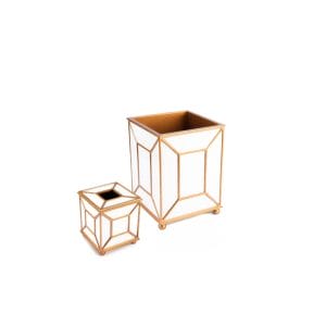 Labrazel. A Set of White and Gold Wooden Tissue Box & Wastebasket