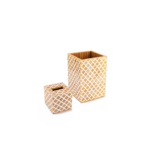 Bojay. A Set of Amber Tissue Box  & Wastebasket in Bone & Wood