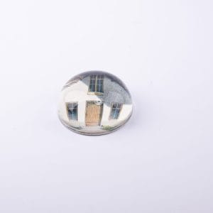 John Derian. Dome Paperweight with House Illustration