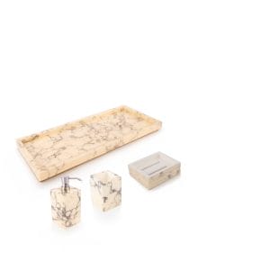 Pacific Connections. Cream Carrara Bathroom Accessories Set. 4 Pieces