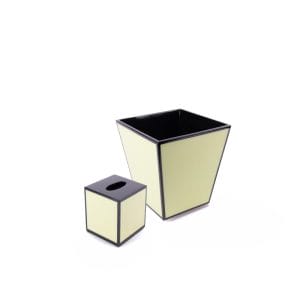 Pacific Connections. A Set of Wastebasket & Tissue Box in Black & Green
