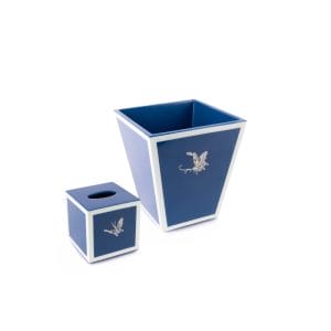 Pacific Connections. A Set of Wastebasket & Tissue Box in Blue with White Trim