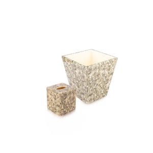 Pacific Connections. A Set of Wastebasket & Tissue Box in Bamboo Leaves Design