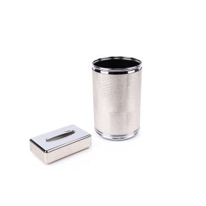 Pinetti. A Set of Grained Gold Leather Waste Basket & Rectangular Tissue Box