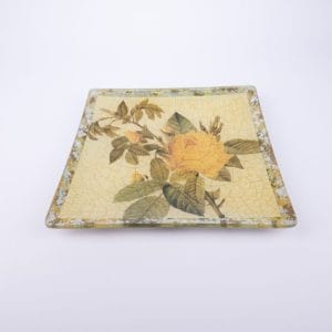 Lesley Roy. Wall Decorative Plate Designed with Yellow Rose. Medium Size