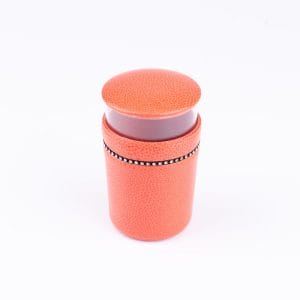 Pigment. Orange Glass with Leather Cover. Small Size