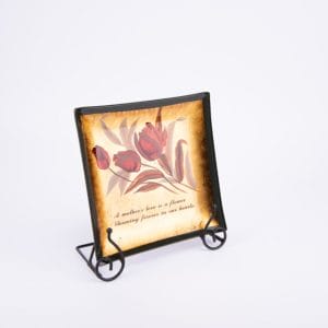 Ken. Square Glass Decorative Plate with Inscription. Medium Size