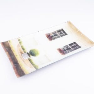 Cindy Avroch. Glass Wall Decorative Plate Design with House Illustration