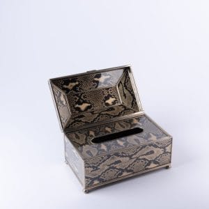 JM Piers. Brown Lizard Skin Tissue Box. Large Size