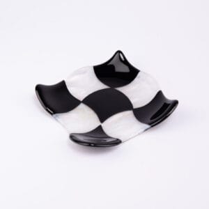 Idée Art Exclusive. Glass Decorative Plate with Checkered Pattern. Small Size