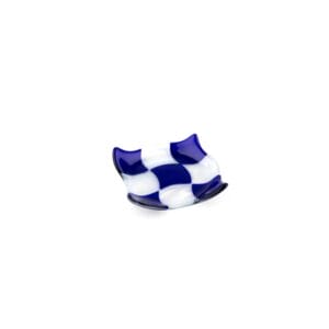 Idée Art Exclusive. Glass Decorative Plate with White & Blue Checkerboard Pattern. Small Size