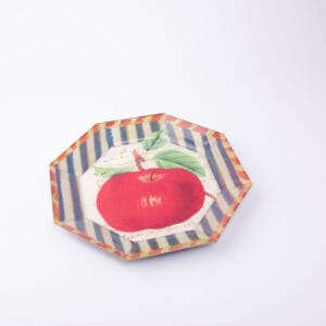 Idée Art Exclusive. Glass Decorative Plate with Apple Illustration. Medium Size