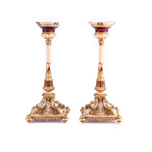 Quest Gifts & Design. Set of 2 Gold and Red Candlesticks