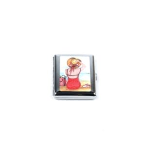 Personalized Expressions. Silver Plated Cigarette Case with a Lady on the Beach Illustration. Small Size