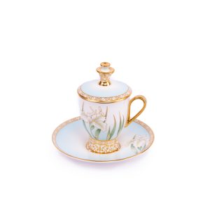 Prouna. Porcelain Teacup with Cover & Saucer. Small Size