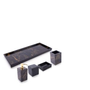 Pacific Connections. Black Lacquer Bathroom Accessories Set. 5 Pieces